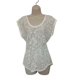 NWT Express Round Neck Ivory Lace Short Sleeve Top T Shirt Size Small